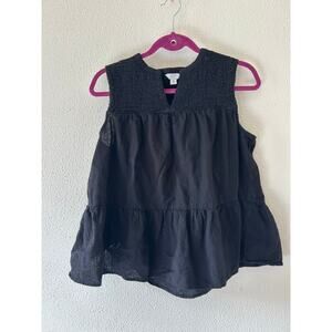 Crown & Ivy Smocked Peasant Linen Blend Top